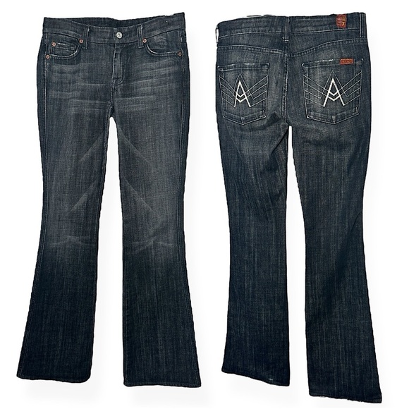 7 For All Man Kind Black Denim A Pocket Low Rise Jeans | Sz 28 - Picture 1 of 16